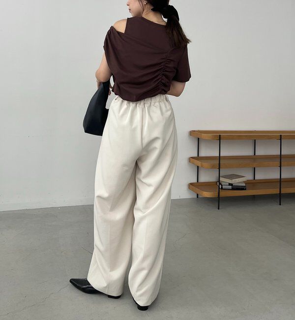  「【即完につき再入荷/新色ブラウン】アシメギャザーTシャツ」|Tシャツ・カットソー|