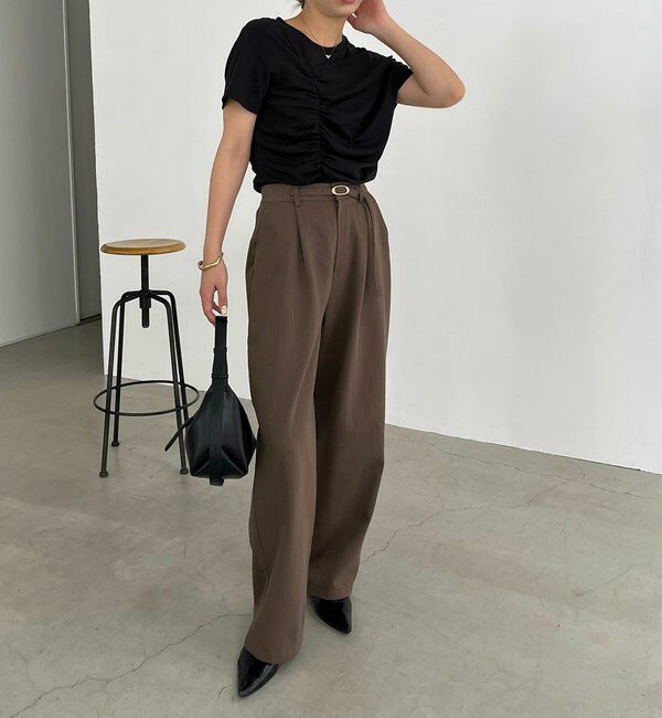  「【即完につき再入荷/新色ブラウン】アシメギャザーTシャツ」|Tシャツ・カットソー|