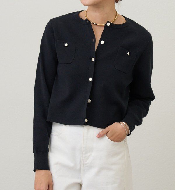  「コットンニットショートカーディガン」|カーディガン|ブラック
