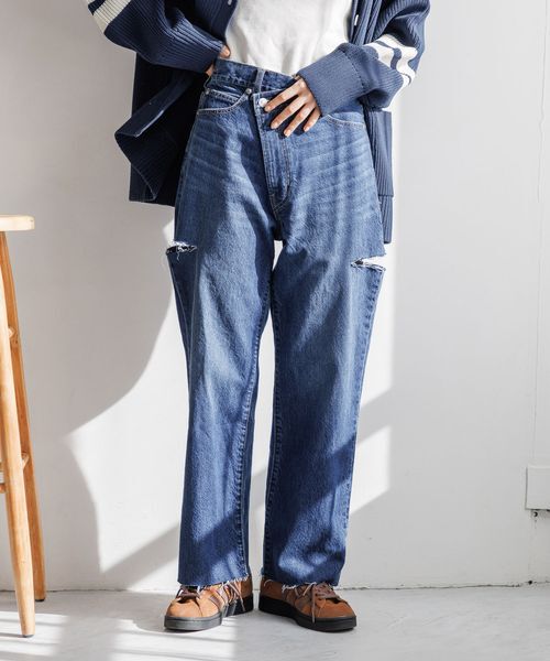LOWRYS FARM「ＣＯＮＥ／アシメデニムパンツ」|デニム|BLU5（ｻｲﾄﾞｶｯﾄ）