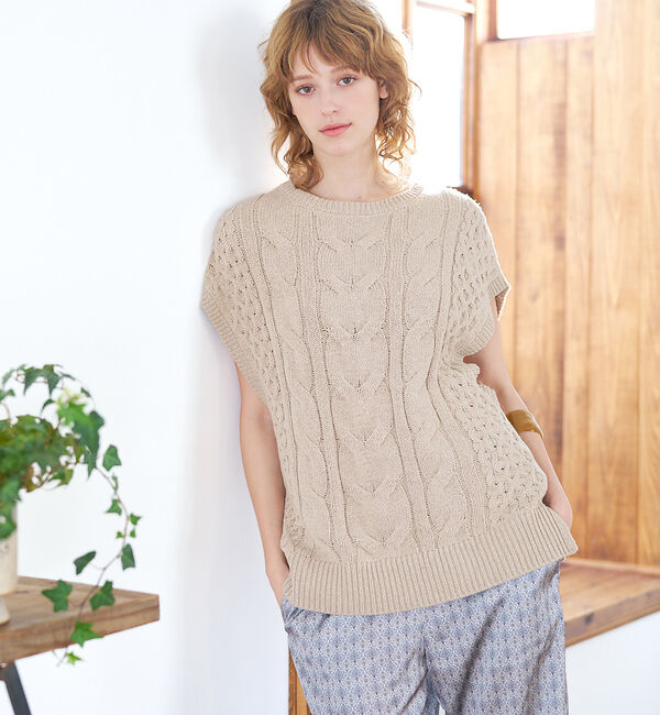 collex「コットンケーブル柄ベスト」|ベスト・ジレ|ベージュ