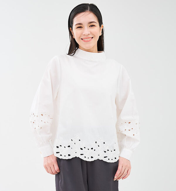 collex「レース切替スタインドカラーブラウス」|シャツ・ブラウス|オフホワイト