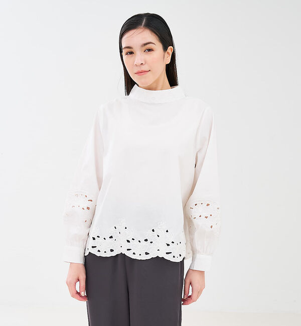 collex「レース切替スタインドカラーブラウス」|シャツ・ブラウス|