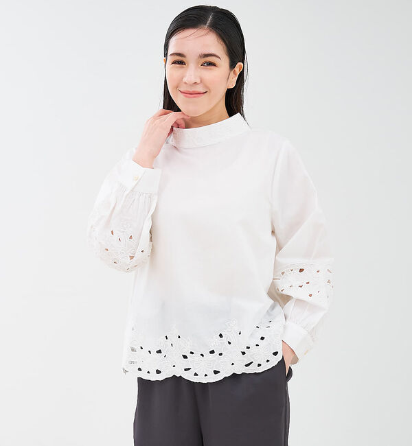 collex「レース切替スタインドカラーブラウス」|シャツ・ブラウス|
