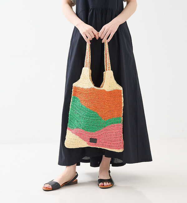 collex「【Swaraj /スワラージ】手編み ゼブラ ラフィアトートバッグ」|トートバッグ|ピンク系その他1