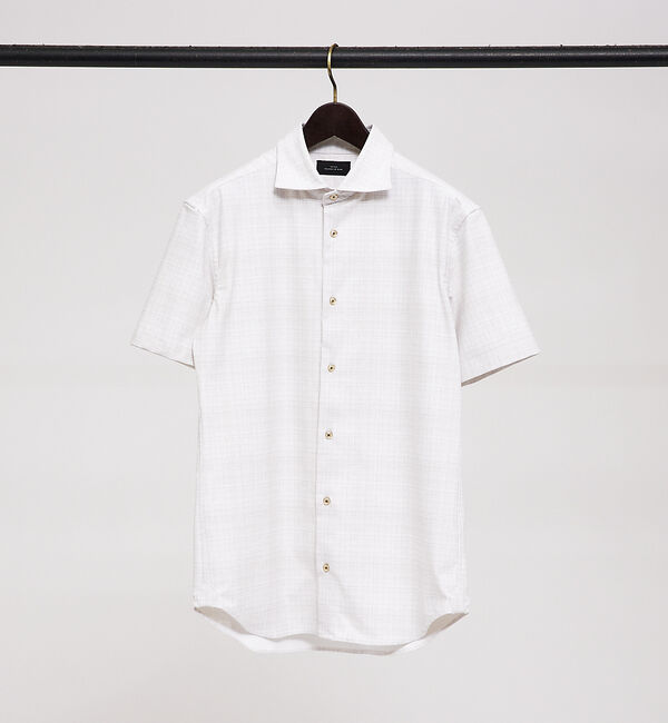 ABAHOUSE「【FLEX SHIRTS】接触冷感 スラブチェック 半袖シャツ」|シャツ・ブラウス|ライトベージュ