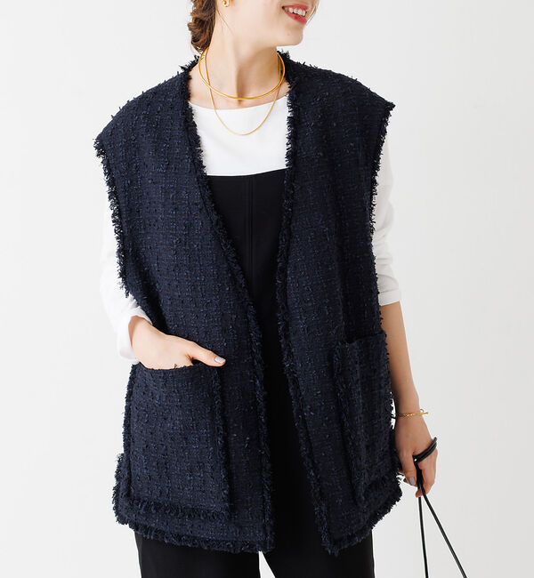 Rouge vif「【Oggi掲載】ツィードベスト」|ベスト・ジレ|ダークネイビー