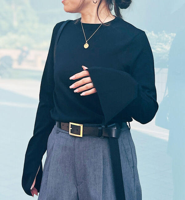 Rouge vif「スリーブスリット ニットプルオーバー」|ニット・セーター|ブラック