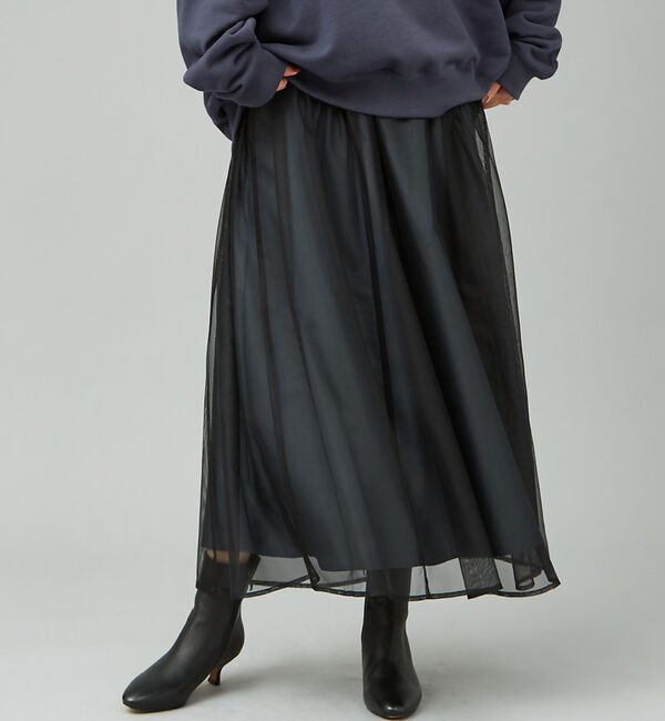 Rouge vif「シアー切替ギャザースカート」|スカート|ブラック