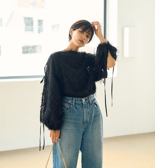 Rouge vif「フェザージャガードスリーブリボンブラウス」|シャツ・ブラウス|