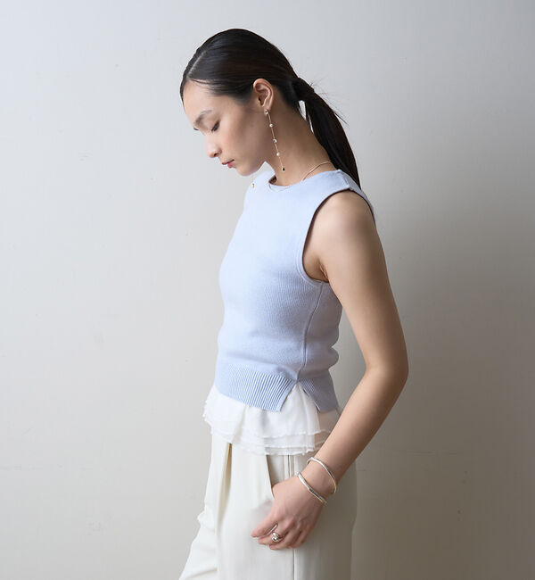 Rouge vif「【一部店舗限定】チュールコンビノースリーブプルオーバー」|ニット・セーター|