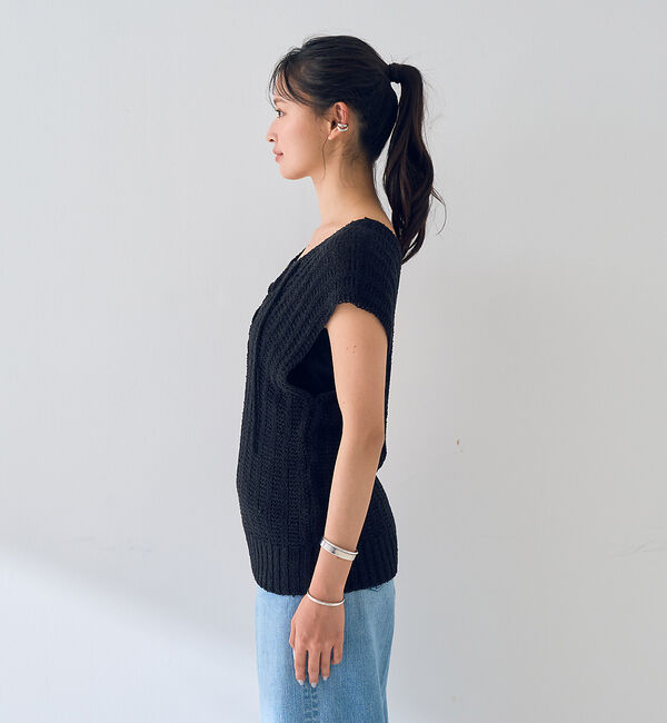 Rouge vif「麻混ニットレースアップベスト」|ニット・セーター|