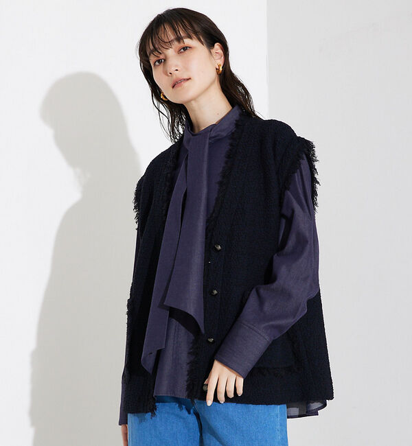 qualite「ツィードニットジレ」|ダウンベスト・ベスト|オフホワイト