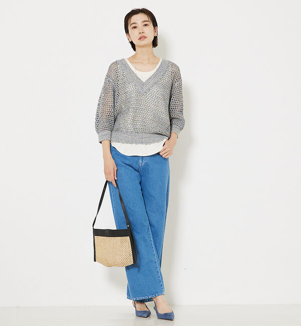 qualite「ラメローゲージVネックニット」|ニット・セーター|