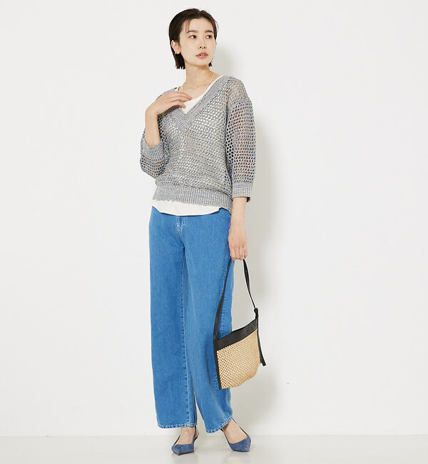 qualite「ラメローゲージVネックニット」|ニット・セーター|