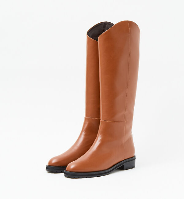 AU BANNISTER「【LAROUTE】アシンメトリーロングブーツ」|ショートブーツ|キャメル