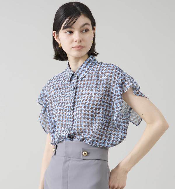 TIARA「サマークラシック千鳥プリントリボンタイシャツ（セットアップ可）」|シャツ・ブラウス|