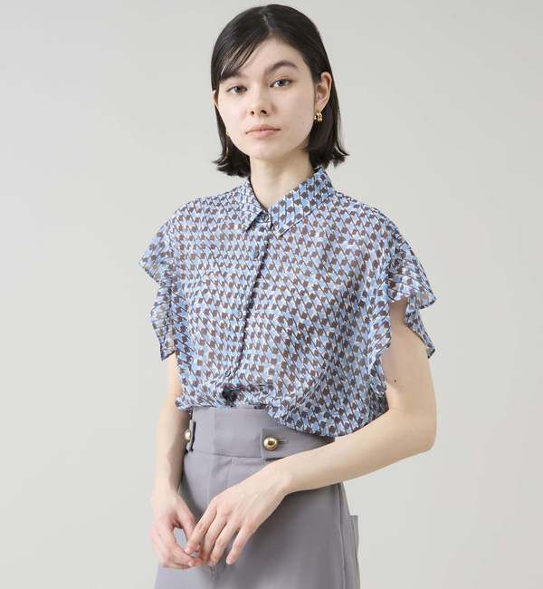 TIARA「サマークラシック千鳥プリントリボンタイシャツ（セットアップ可）」|シャツ・ブラウス|