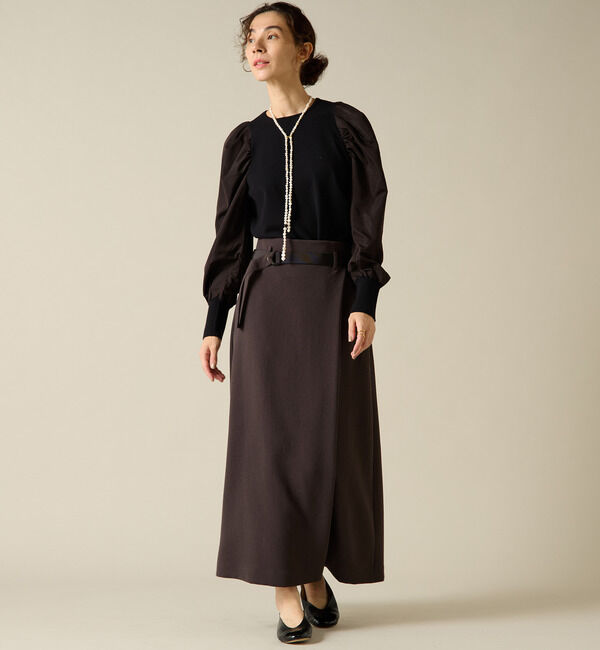 Liesse「バックサテンバイカラーベルトスカート」|スカート|チャコールグレー