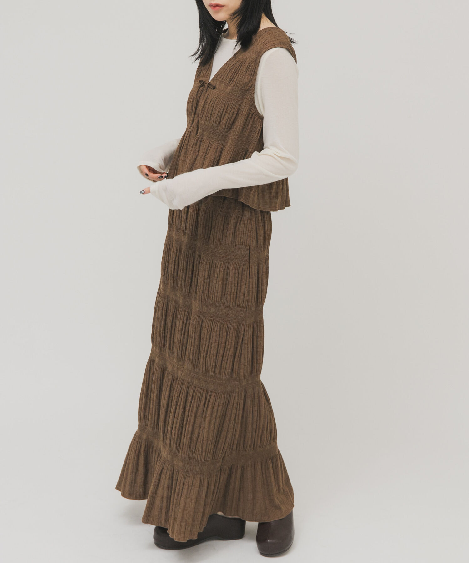  「マジョリカプリーツベストSETスカート」|その他|ブラウン