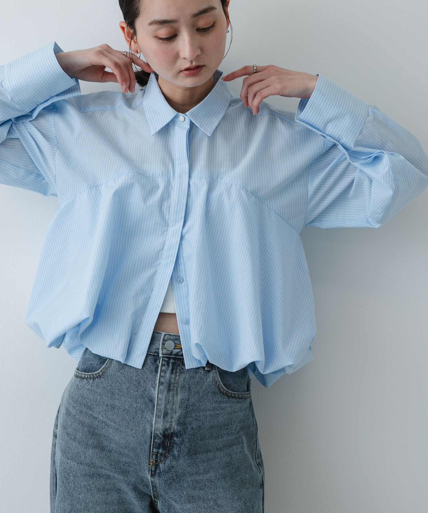 SENSE OF PLACE by URBAN RESEARCH「『イージーケア』シルバーボタンバルーンシャツ」|シャツ・ブラウス|ブルー系その他