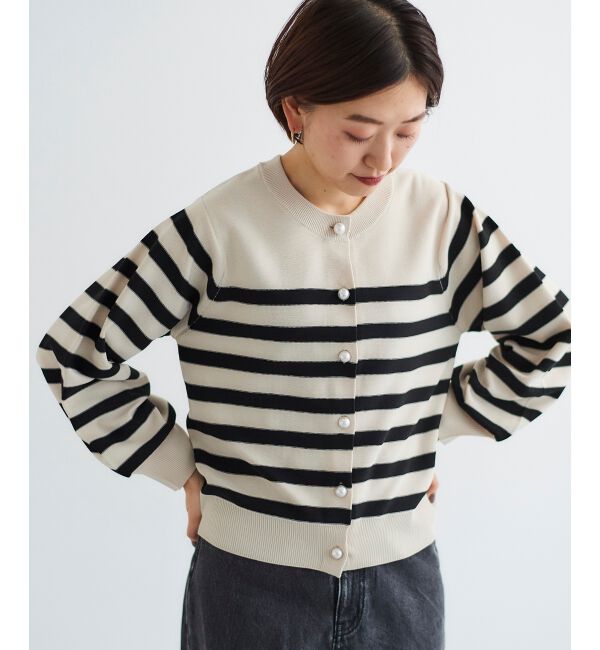 le.coeur blanc「《手洗い可能》パールボタンボリュームスリーブカーディガン」|カーディガン|