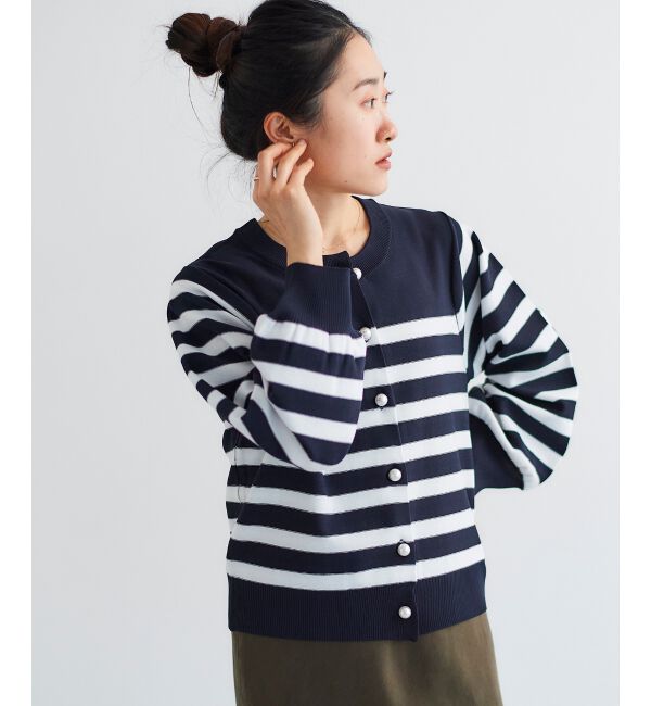 le.coeur blanc「《手洗い可能》パールボタンボリュームスリーブカーディガン」|カーディガン|