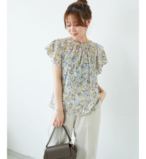  「フラワープリントフレアスリーブブラウス」|シャツ・ブラウス|