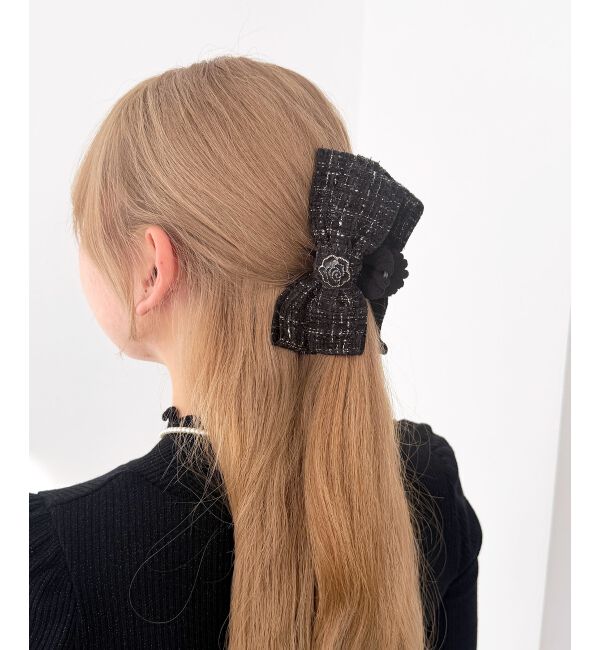  「モチーフ付きツイードバレッタ」|その他|ブラック