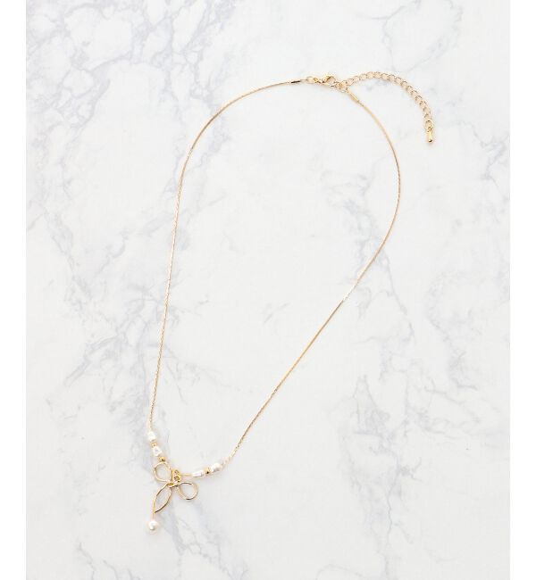  「2連パール&times;リボンネックレス」|ネックレス|