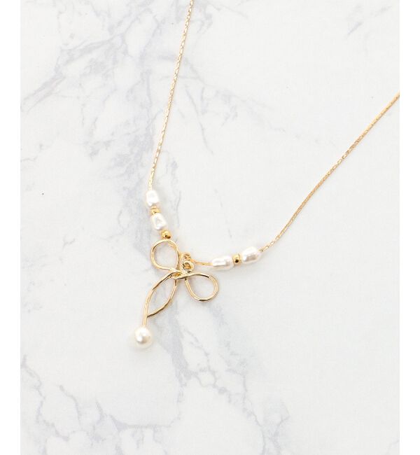  「2連パール&times;リボンネックレス」|ネックレス|