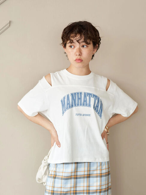 earth music&ecology「ショルダースリットショートTシャツ」|Tシャツ・カットソー|オフホワイト