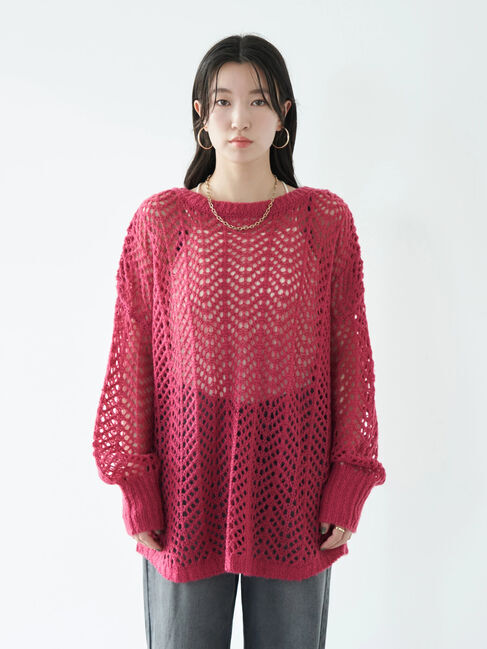 earth music&ecology「ヘアリー透かし柄ニットプルオーバー」|ニット・セーター|