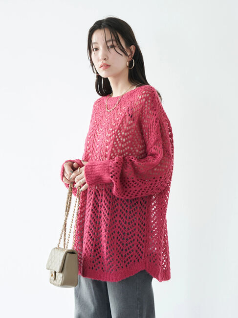 earth music&ecology「ヘアリー透かし柄ニットプルオーバー」|ニット・セーター|