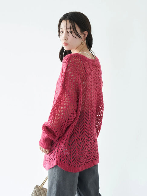 earth music&ecology「ヘアリー透かし柄ニットプルオーバー」|ニット・セーター|