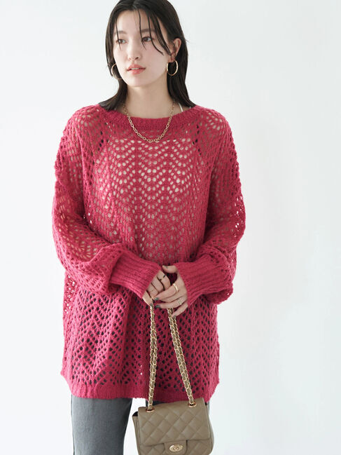 earth music&ecology「ヘアリー透かし柄ニットプルオーバー」|ニット・セーター|