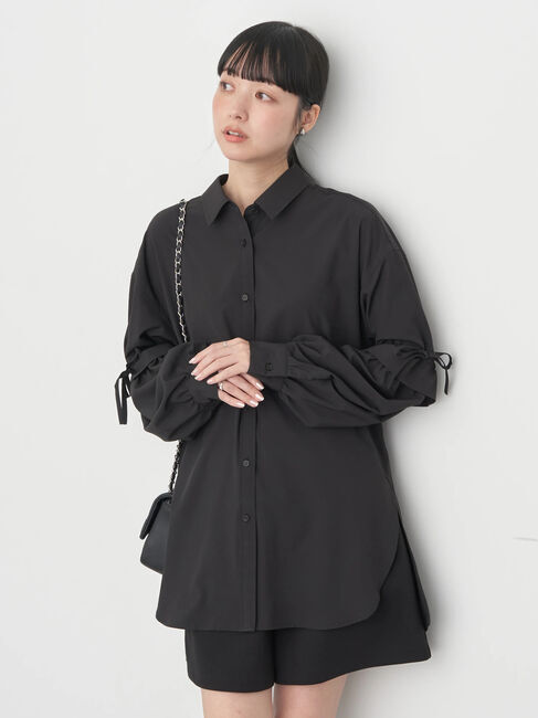 earth music&ecology「ギャザースリーブシャツ」|シャツ・ブラウス|Black