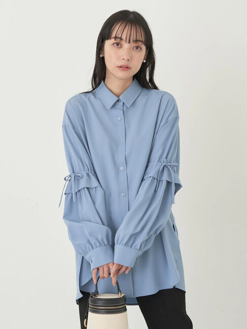 earth music&ecology「ギャザースリーブシャツ」|シャツ・ブラウス|Blue