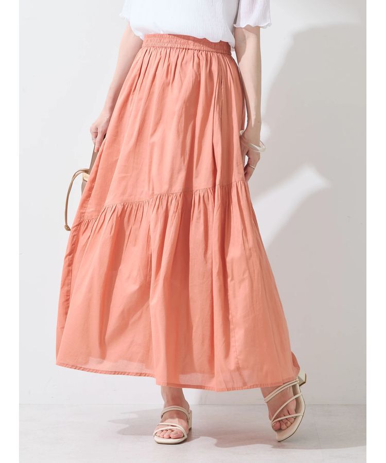 earth music&ecology「コットンボイルランダム切替フレアスカート」|フレア|Orange