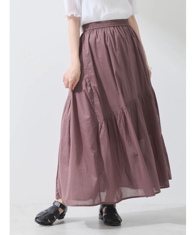 earth music&ecology「コットンボイルランダム切替フレアスカート」|フレア|Brown