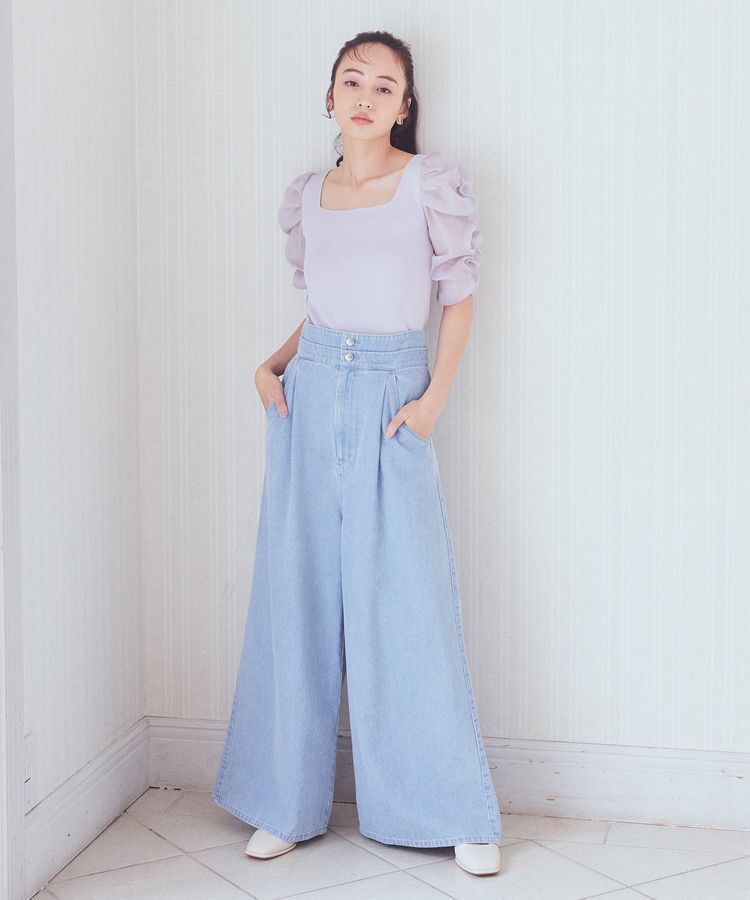 earth music&ecology「ダブルベルトデザインワイドパンツ」|デニム|