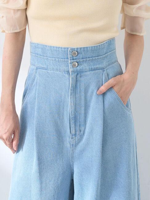 earth music&ecology「ダブルベルトデザインワイドパンツ」|デニム|