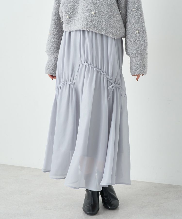 earth music&ecology「シャイニーアシンメトリーギャザースカート」|フレア|Light Gray