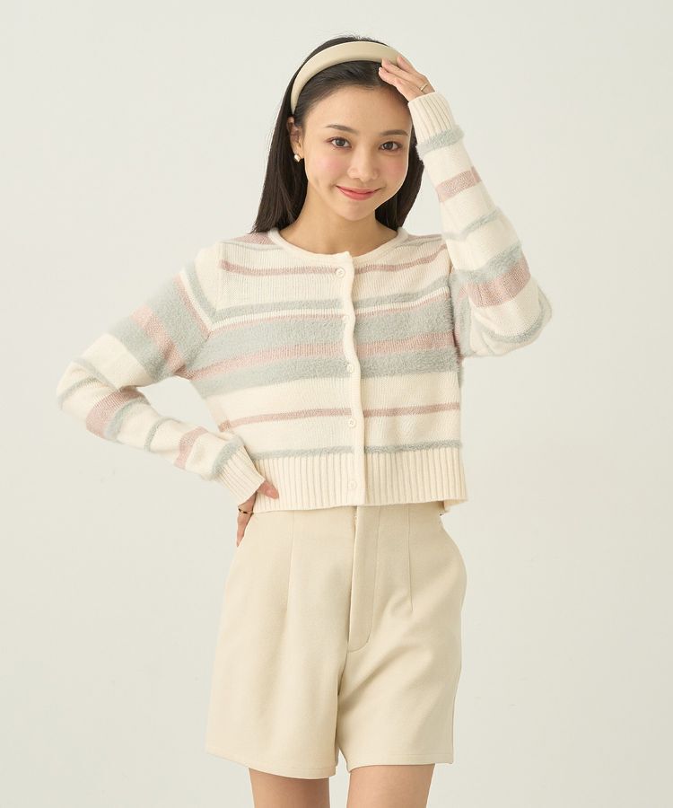 earth music&ecology「マルチボーダーコンパクトカーディガン」|カーディガン|Off White