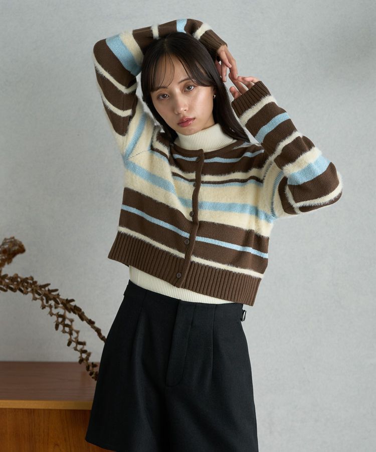 earth music&ecology「マルチボーダーコンパクトカーディガン」|カーディガン|