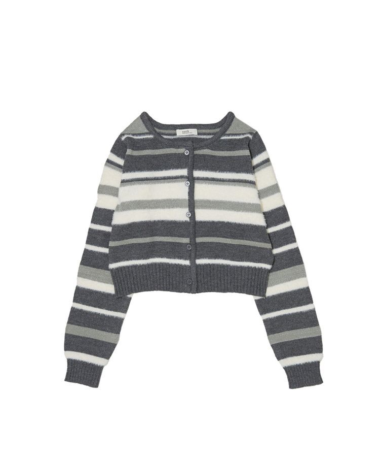 earth music&ecology「マルチボーダーコンパクトカーディガン」|カーディガン|Gray