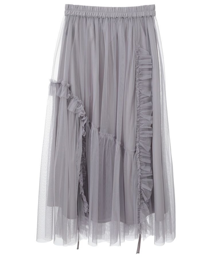 earth music&ecology「チュールアシンメトリーフリルスカート」|フレア|