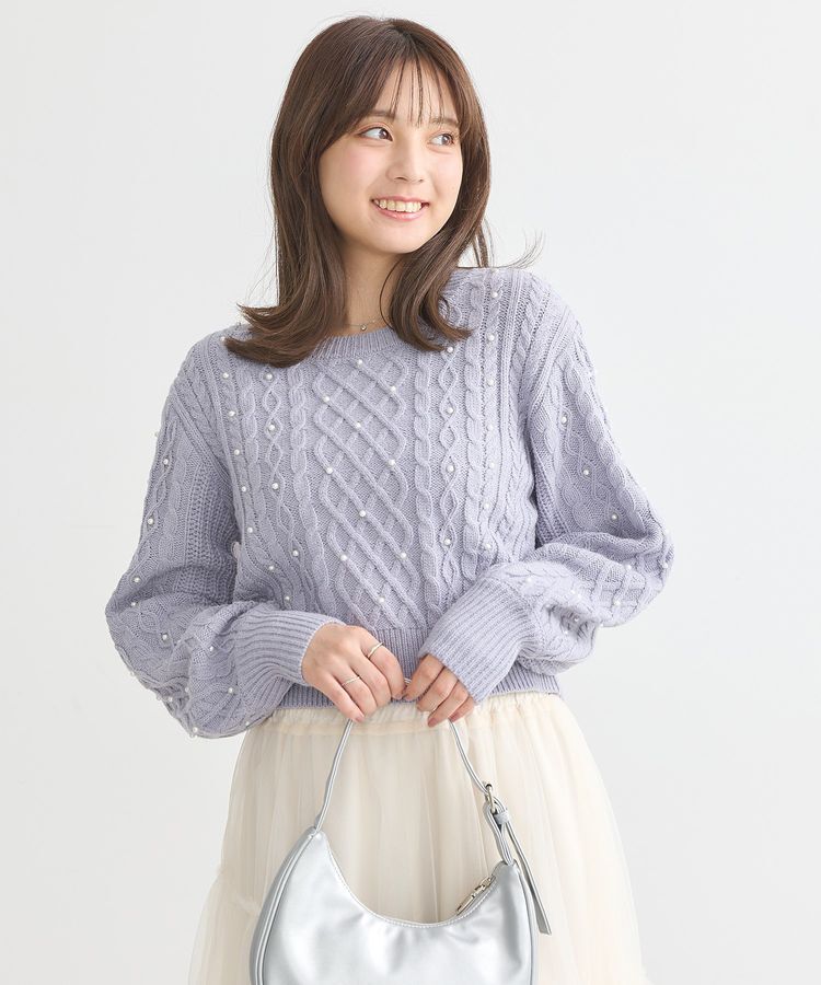 earth music&ecology「パール&ケーブルニットプルオーバー」|ニット・セーター|