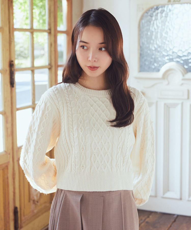 earth music&ecology「パール&ケーブルニットプルオーバー」|ニット・セーター|