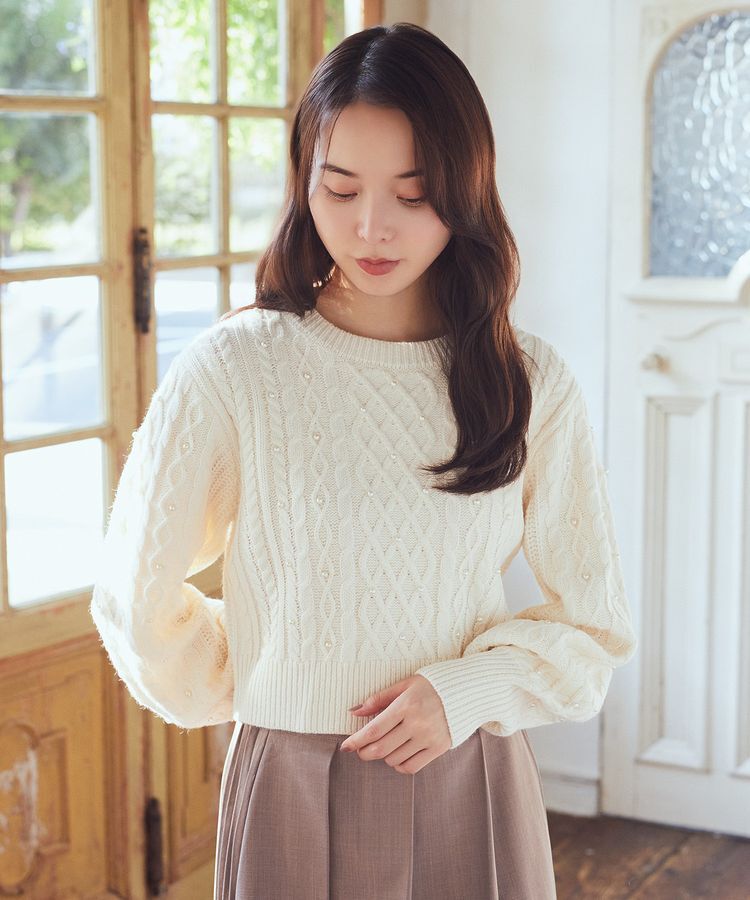 earth music&ecology「パール&ケーブルニットプルオーバー」|ニット・セーター|